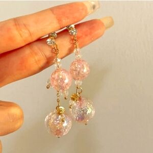 🌷Shaker Earrings🌷 Pink Glass beads and Swarovski Crystals